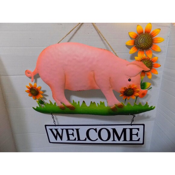 NEW Metal Welcome Pig Wall Sign Country Decor Farmhouse Wall Art - Picture 1 of 3